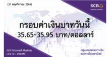 กลุ่มงานตลาดการเงิน ธนาคารไทยพาณิชย์ (SCB Financial Markets) ค่าเงินบาทประจำวันที่ 21 พฤศจิกายน 2565